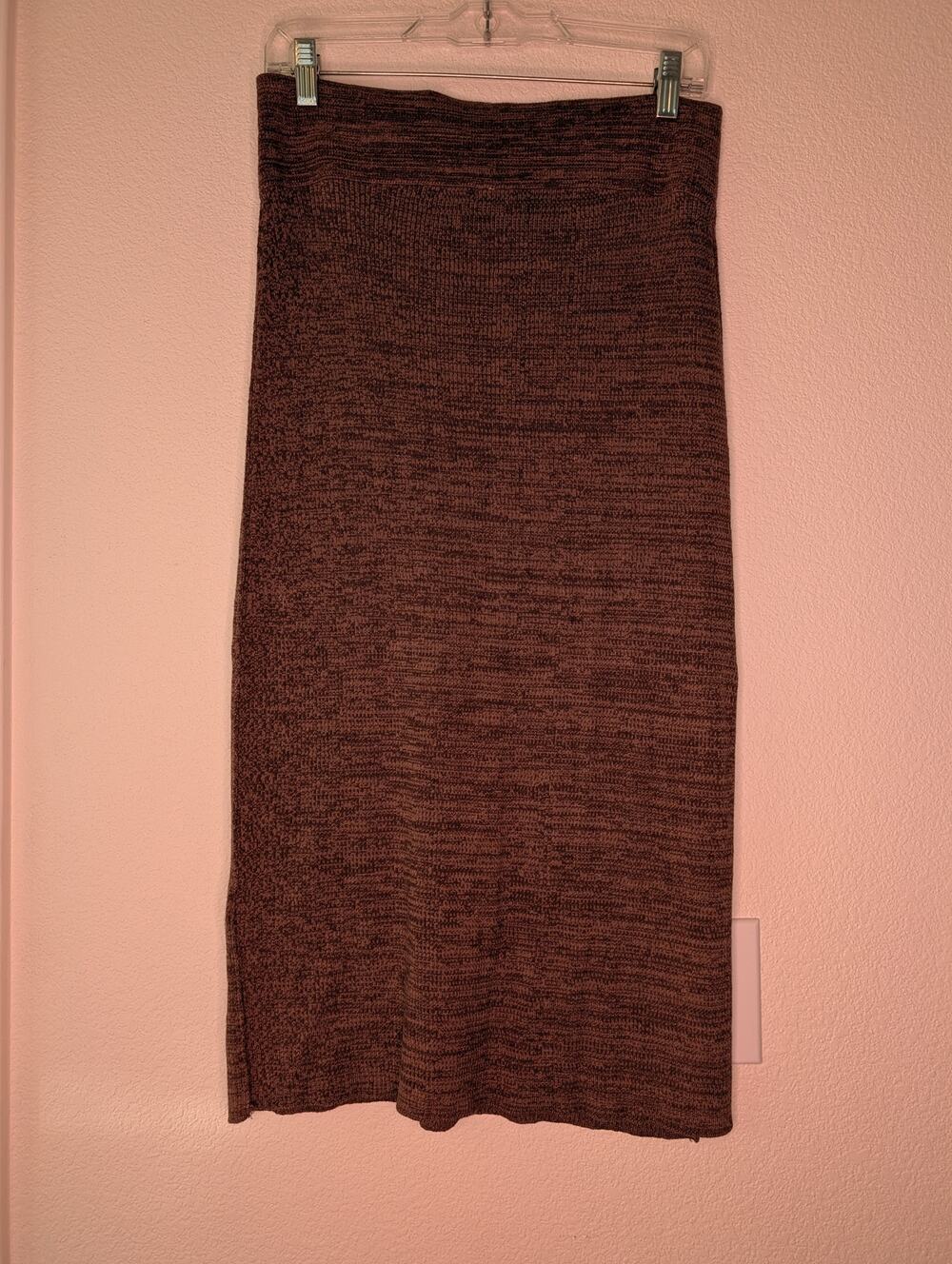 Free People NWT Brown Knit Midi Skirt M Boho Office Minimalist Earthy Capsule